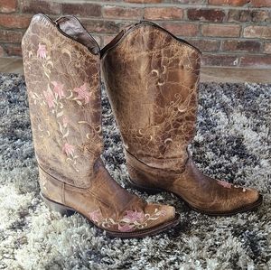 CORRAL WOMEN'S FLORAL EMBROIDERED TALL WESTERN BOOTS - SNIP TOE